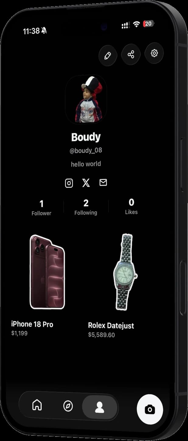 Held profile screen in a phone mockup
